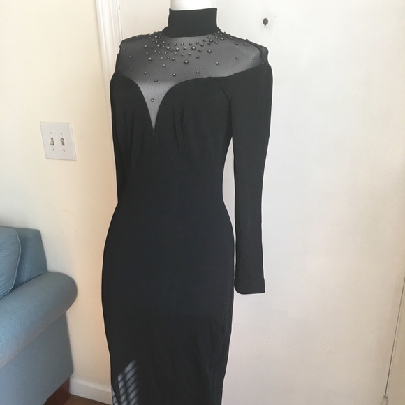 Vtg Lillie Rubin Sheer Mesh Panel Rhinestone Dress - Picture 6 of 8